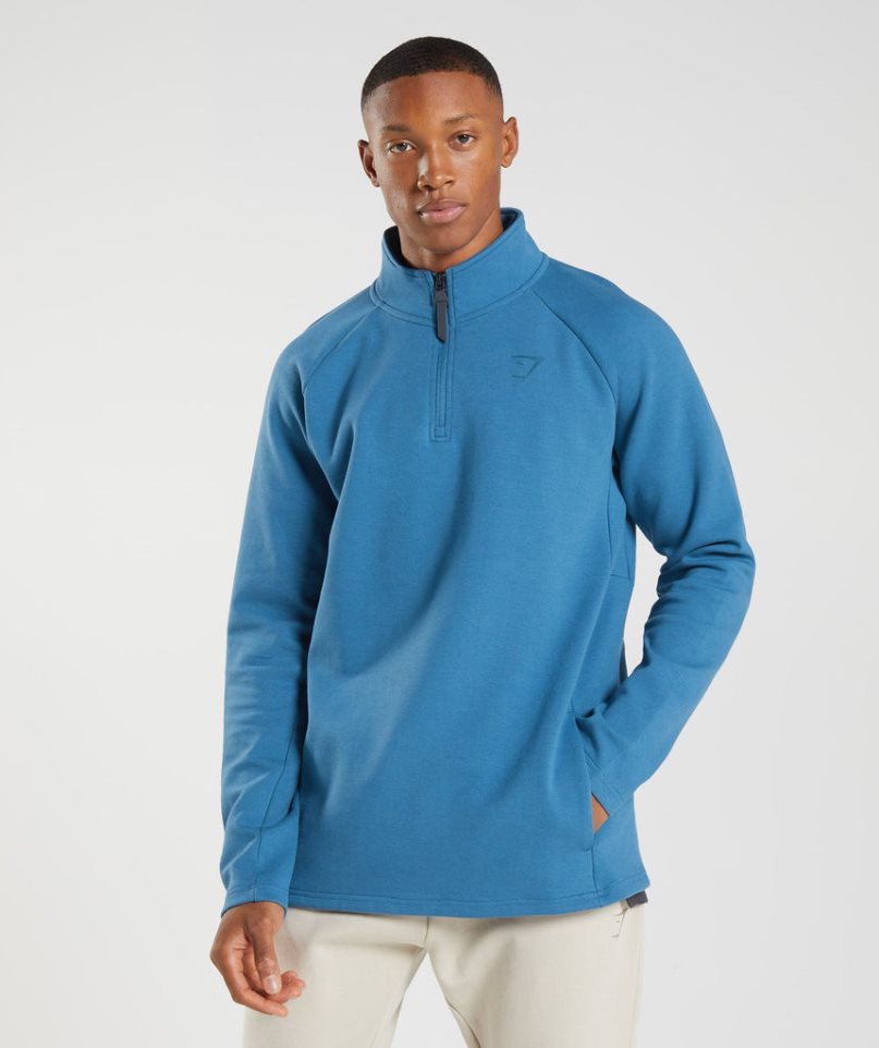 Men\'s Gymshark Rest Day 1/4 Zip Sweatshirts Turquoise | NZ 9WKTQJ